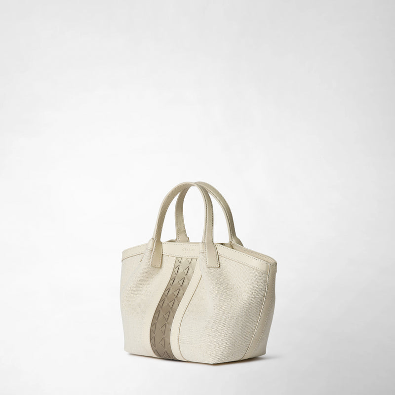 Mini secret bag in canvas and mosaico - off-white/shaded sahara