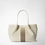 Petit sac cabas secret en toile et mosaico - off-white/shaded sahara