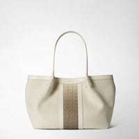 PETIT SAC CABAS SECRET EN TOILE ET MOSAICO Off-White/Shaded Sahara