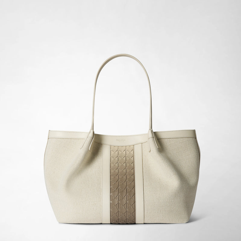 Petit sac cabas secret en toile et mosaico - off-white/shaded sahara