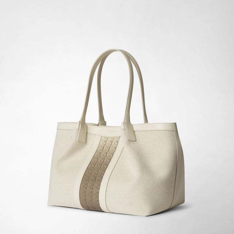Petit sac cabas secret en toile et mosaico - off-white/shaded sahara