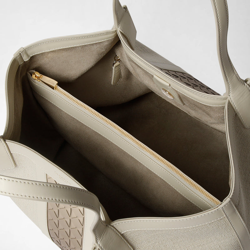 Petit sac cabas secret en toile et mosaico - off-white/shaded sahara