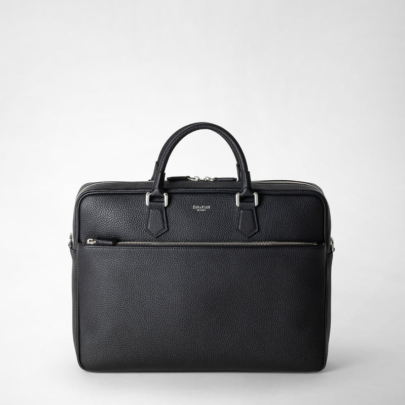 Attaché-case slim en cuir cachemire - black