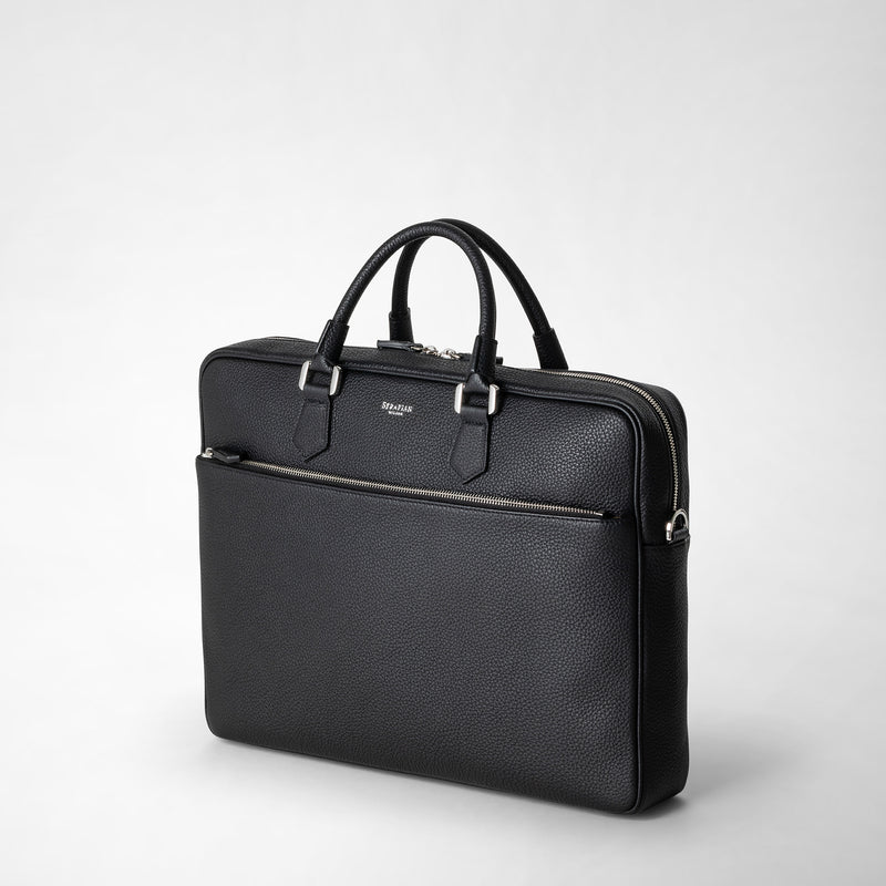 Attaché-case slim en cuir cachemire - black