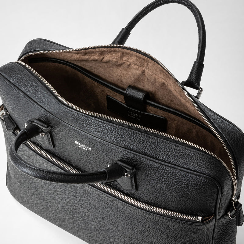 Attaché-case slim en cuir cachemire - black