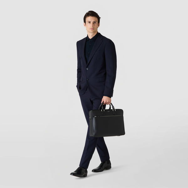 Slim briefcase in cachemire leather - black
