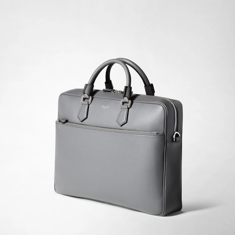 Slim briefcase in cachemire leather - shadow