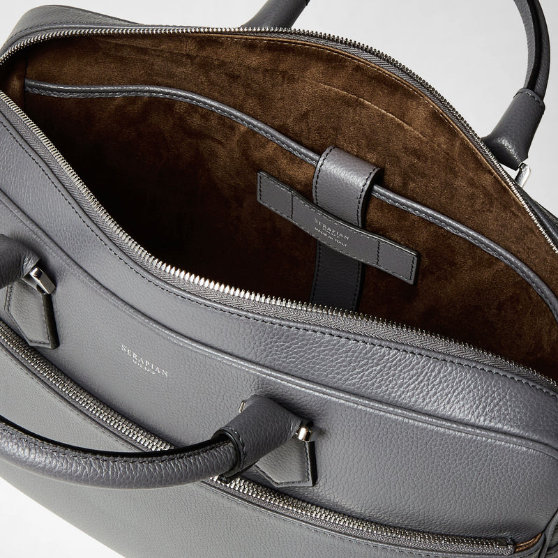 Slim briefcase in cachemire leather - shadow
