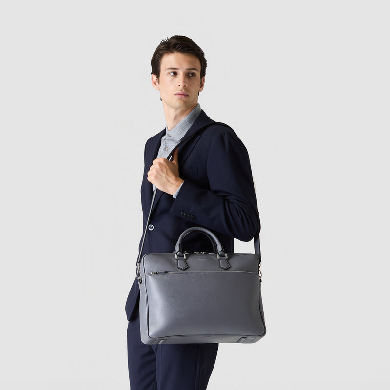 Slim briefcase in cachemire leather - shadow