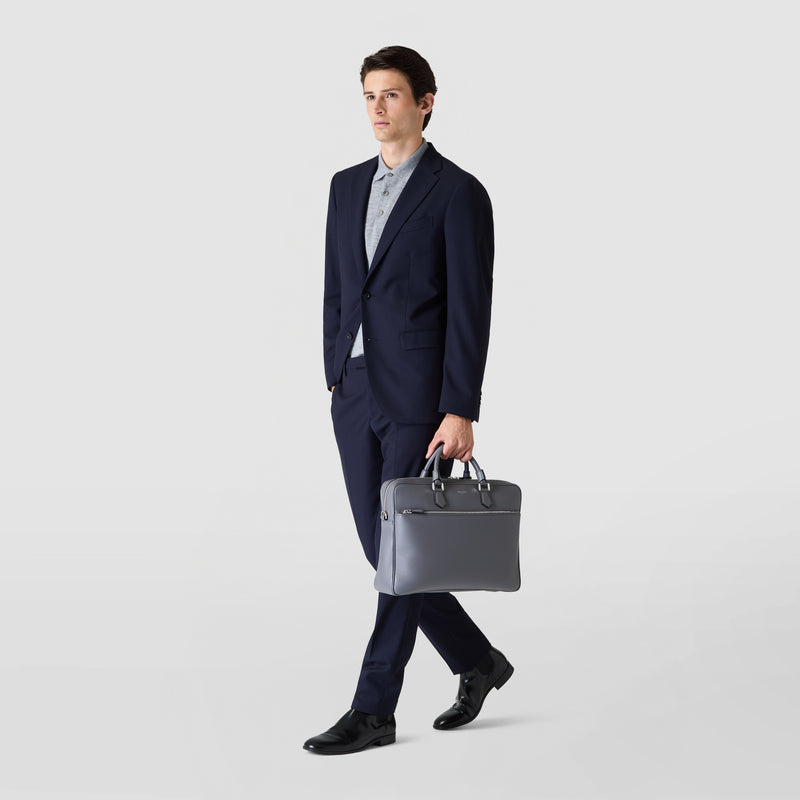 Slim briefcase in cachemire leather - shadow