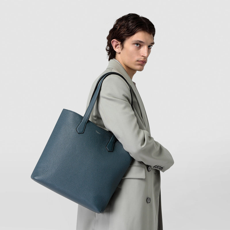 Day tote bag in cachemire leather - denim blue