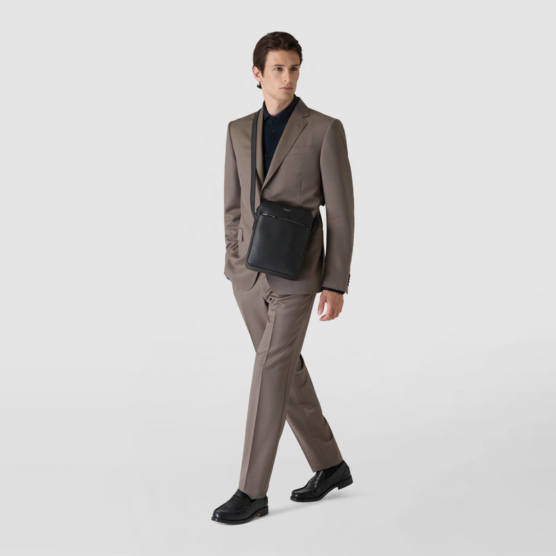 North south messenger in cachemire leather - black