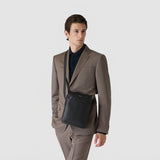 North south messenger in cachemire leather - black