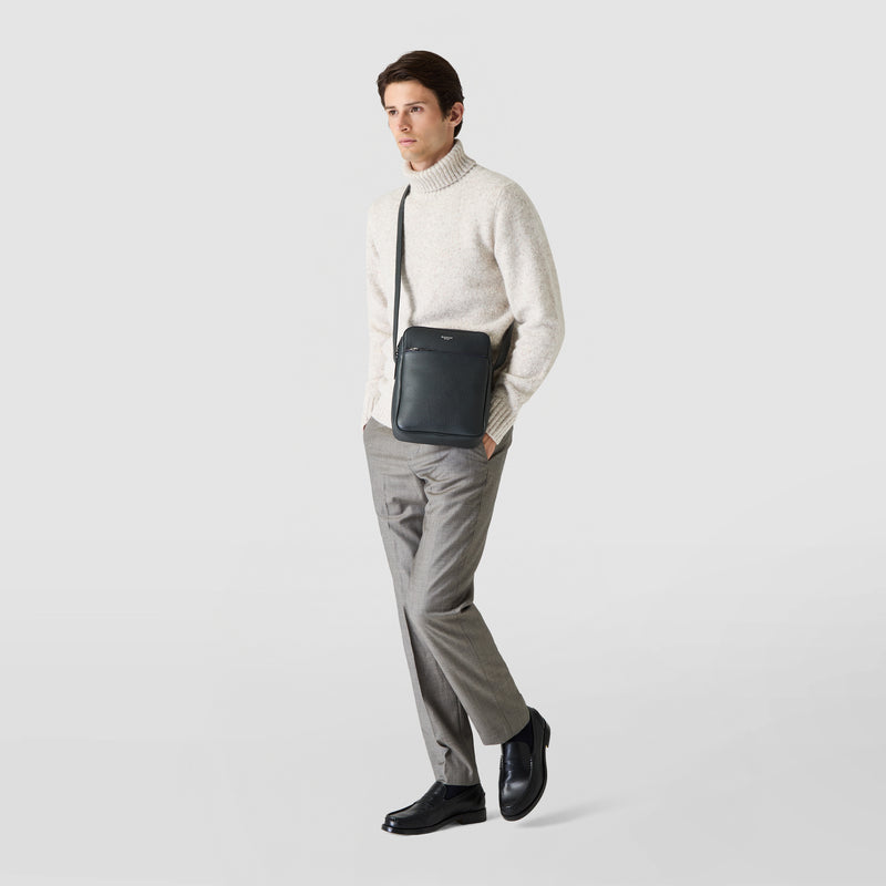 Sacoche north south en cuir cachemire - navy blue