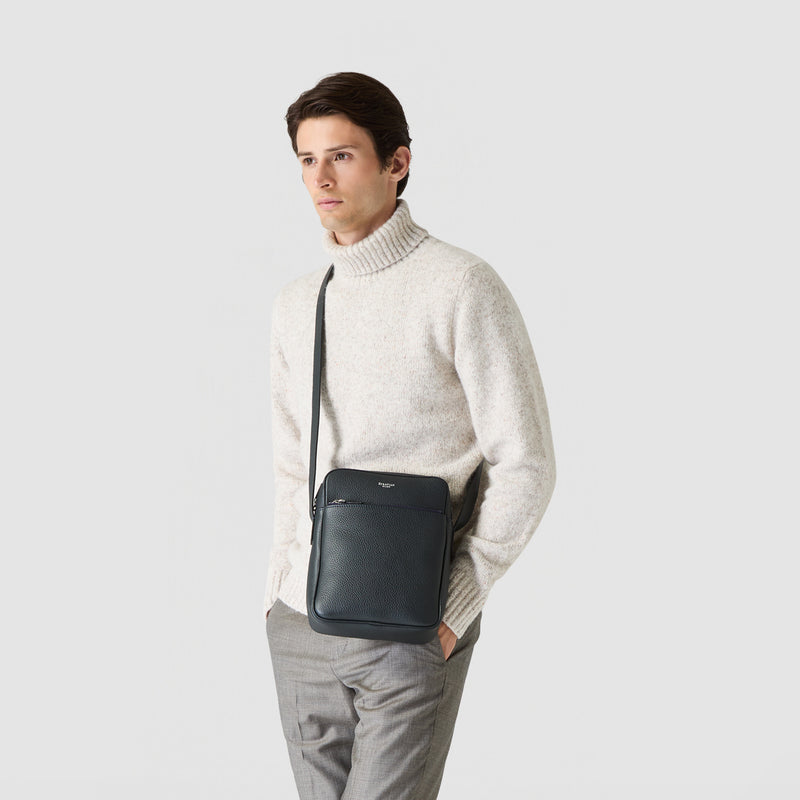 Sacoche north south en cuir cachemire - navy blue