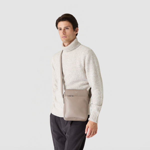 North south messenger in cachemire leather - sahara