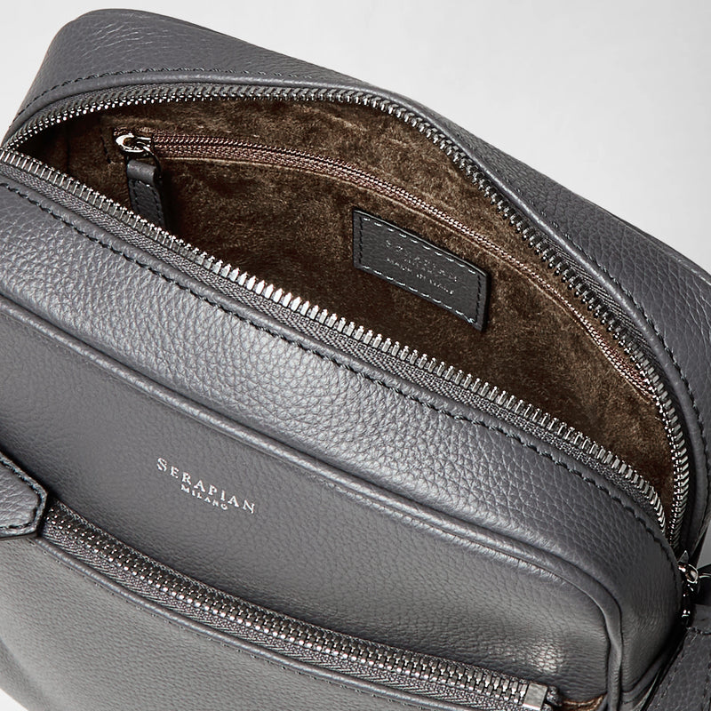 North south messenger in cachemire leather - shadow
