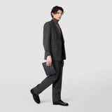 Pouch with zip in cachemire leather - navy blue