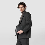 Pouch with zip in cachemire leather - navy blue