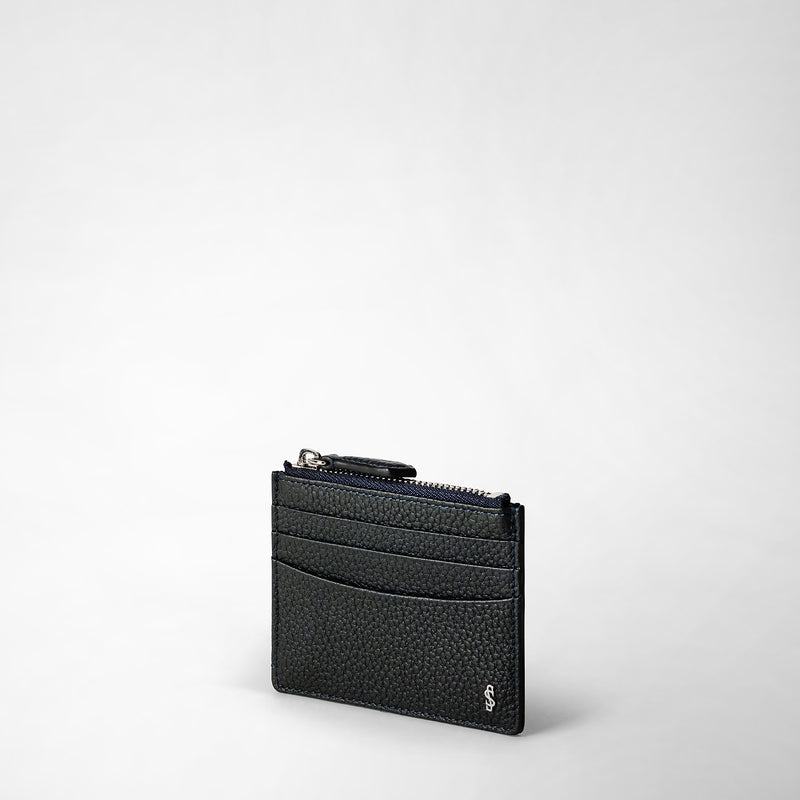 Porte-cartes zippé en cuir cachemire - navy blue