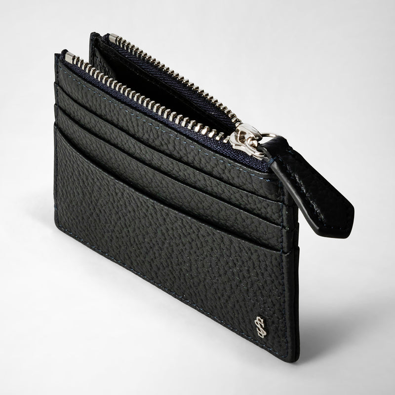 Porte-cartes zippé en cuir cachemire - navy blue