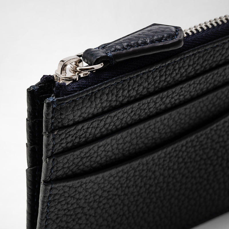 Porte-cartes zippé en cuir cachemire - navy blue