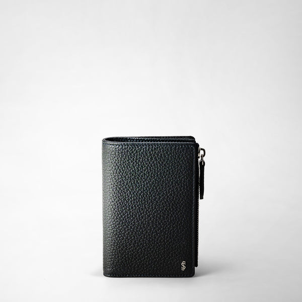 Vertical billfold with zip in cachemire leather - navy blue