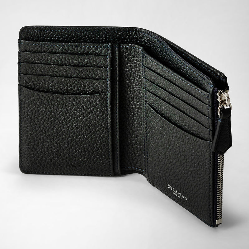 VERTICAL BIFOLD WALLET WITH ZIP IN CACHEMIRE LEATHER