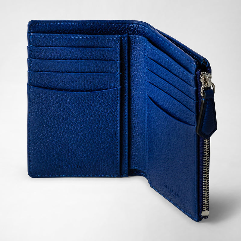 Vertical billfold with zip in cachemire leather - winter blue