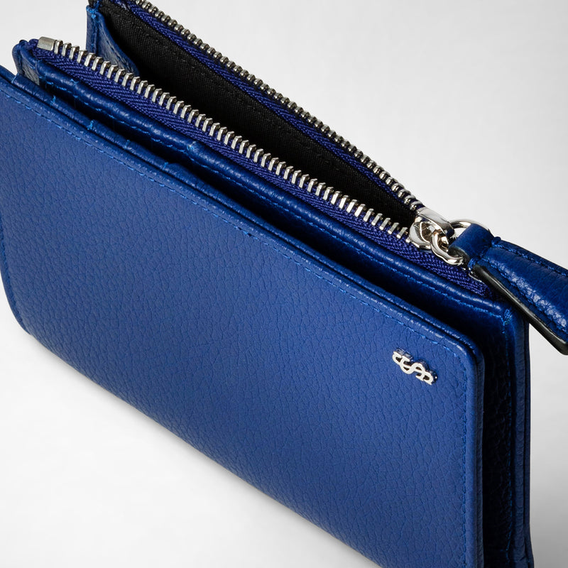 Vertical billfold with zip in cachemire leather - winter blue