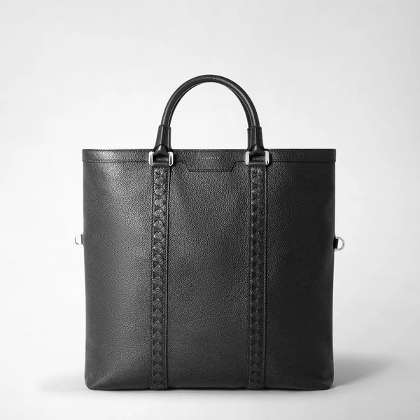 Foldable tote bag in cachemire leather and mosaico - black