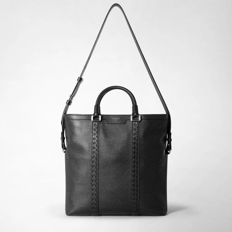 Foldable tote bag in cachemire leather and mosaico - black