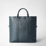 Foldable tote bag in cachemire leather and mosaico - navy blue