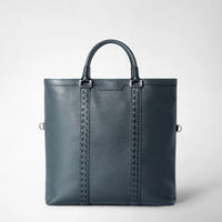 FOLDABLE TOTE BAG IN CACHEMIRE LEATHER AND MOSAICO Navy Blue
