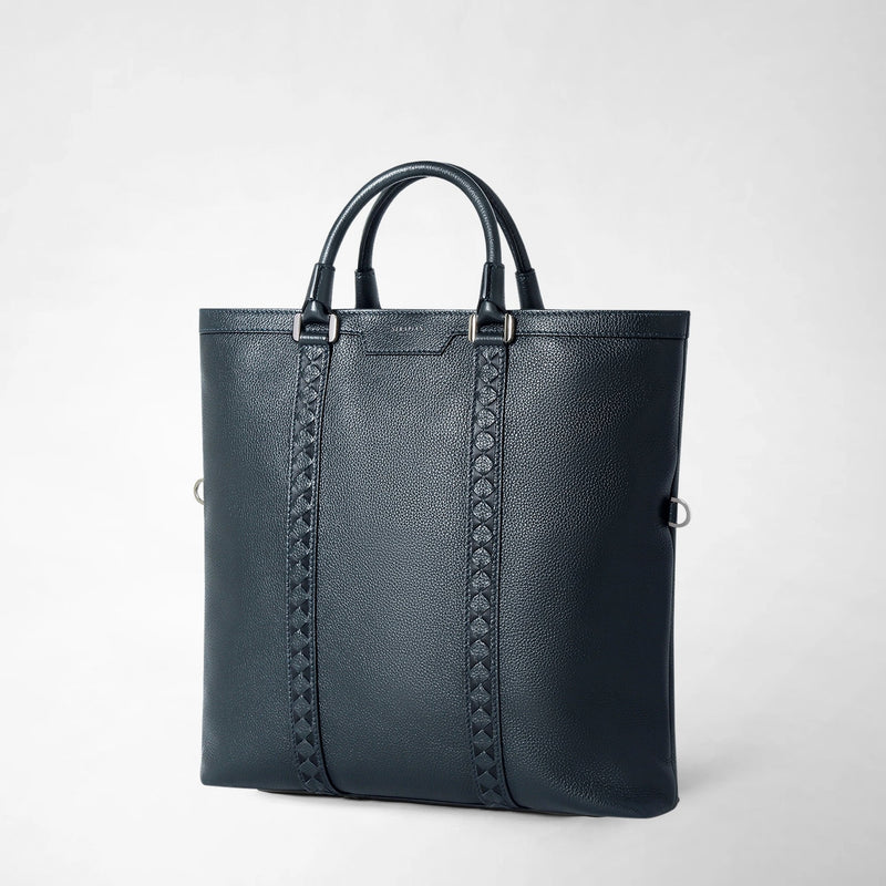 Foldable tote bag in cachemire leather and mosaico - navy blue