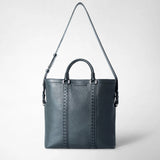 Foldable tote bag in cachemire leather and mosaico - navy blue
