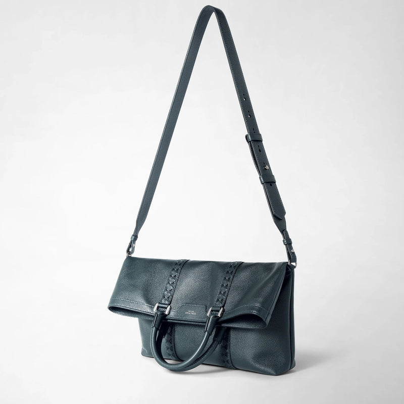 Foldable tote bag in cachemire leather and mosaico - navy blue