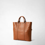 Foldable tote bag in cachemire leather and mosaico - tobacco