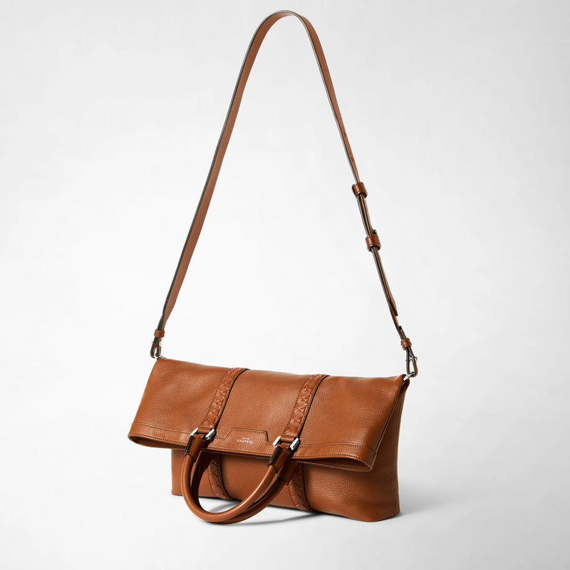 Foldable tote bag in cachemire leather and mosaico - tobacco