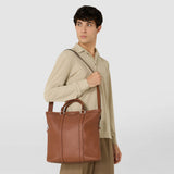 Foldable tote bag in cachemire leather and mosaico - tobacco