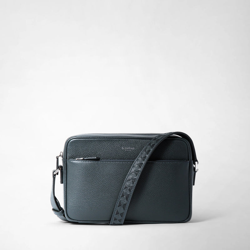East west messenger in cachemire leather - navy blue