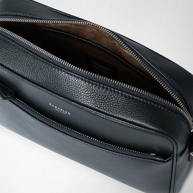 East west messenger in cachemire leather - navy blue