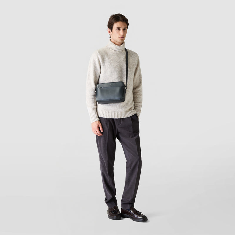 Sacoche east west en cuir cachemire - navy blue