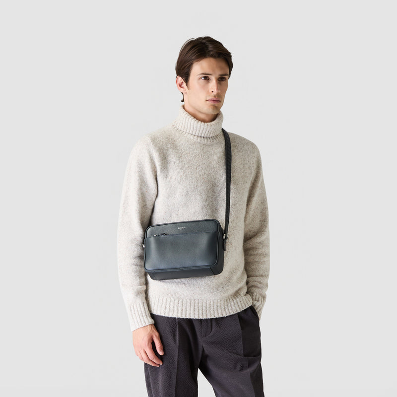 Sacoche east west en cuir cachemire - navy blue