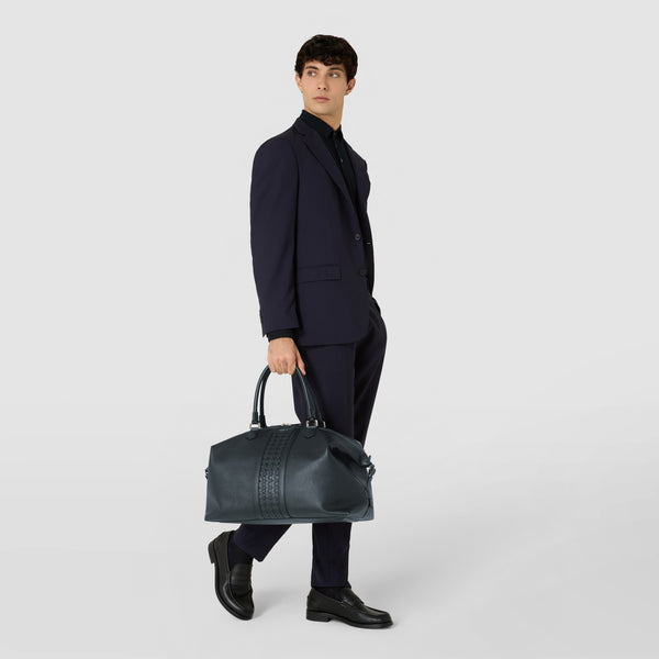 Travel bag in cachemire leather and mosaico - navy blue