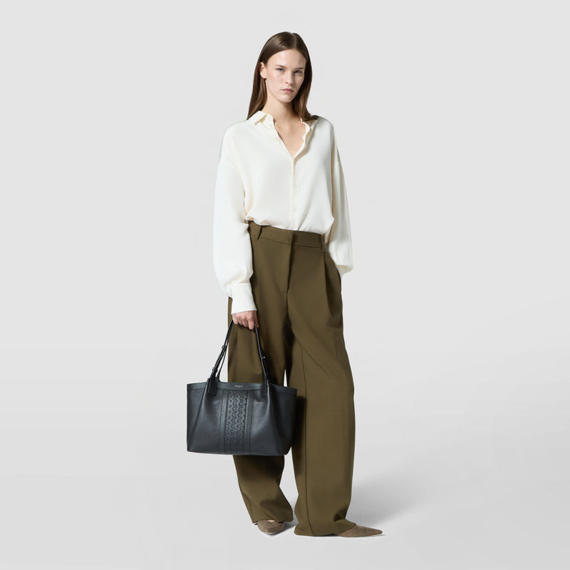 Small secret tote bag in cachemire leather and mosaico - black