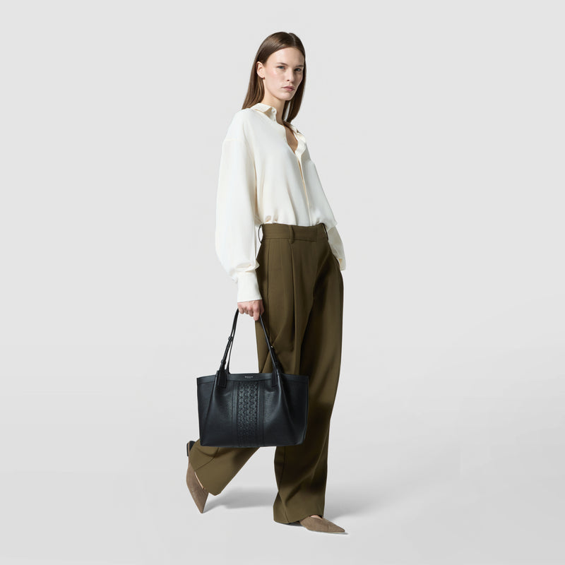 Small secret tote bag in cachemire leather and mosaico - black