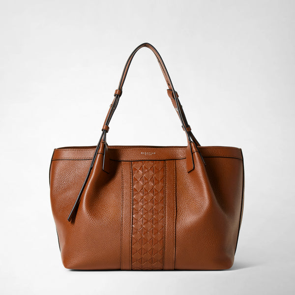 Small secret tote bag in cachemire leather and mosaico - tobacco