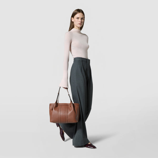Small secret tote bag in cachemire leather and mosaico - tobacco