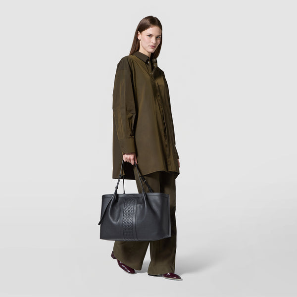 Secret tote bag in cachemire leather and mosaico - black